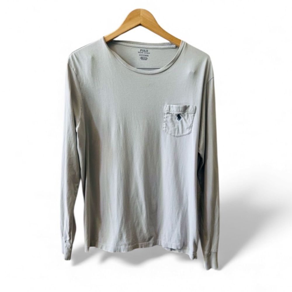 Polo Ralph Lauren Long Sleeve Shirt Sz Large Lightweight‎ Cotton Tan Logo